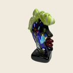 Cubist Head Sculpture – Woman, Green Hair