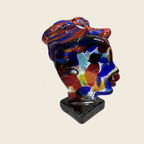 Cubist Head Sculpture – Woman, Red-Blue Hair