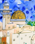 View of Jerusalem Square Plate – detail 2, handmade Murano glass