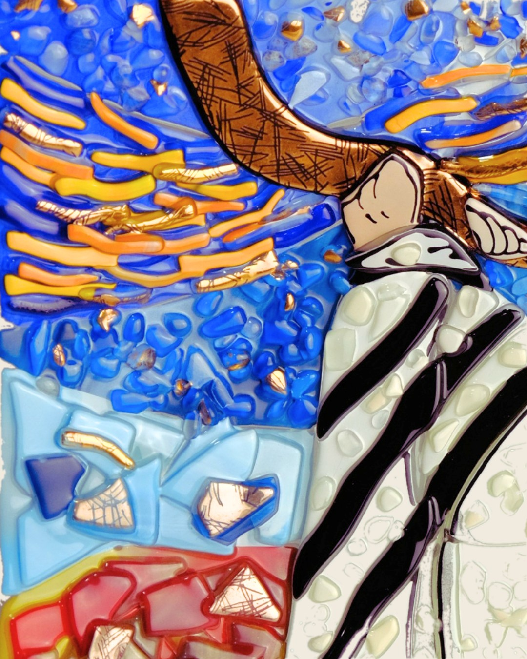 Jerusalem - Rav with shofar - Table-top square plate - Murano Art Italy