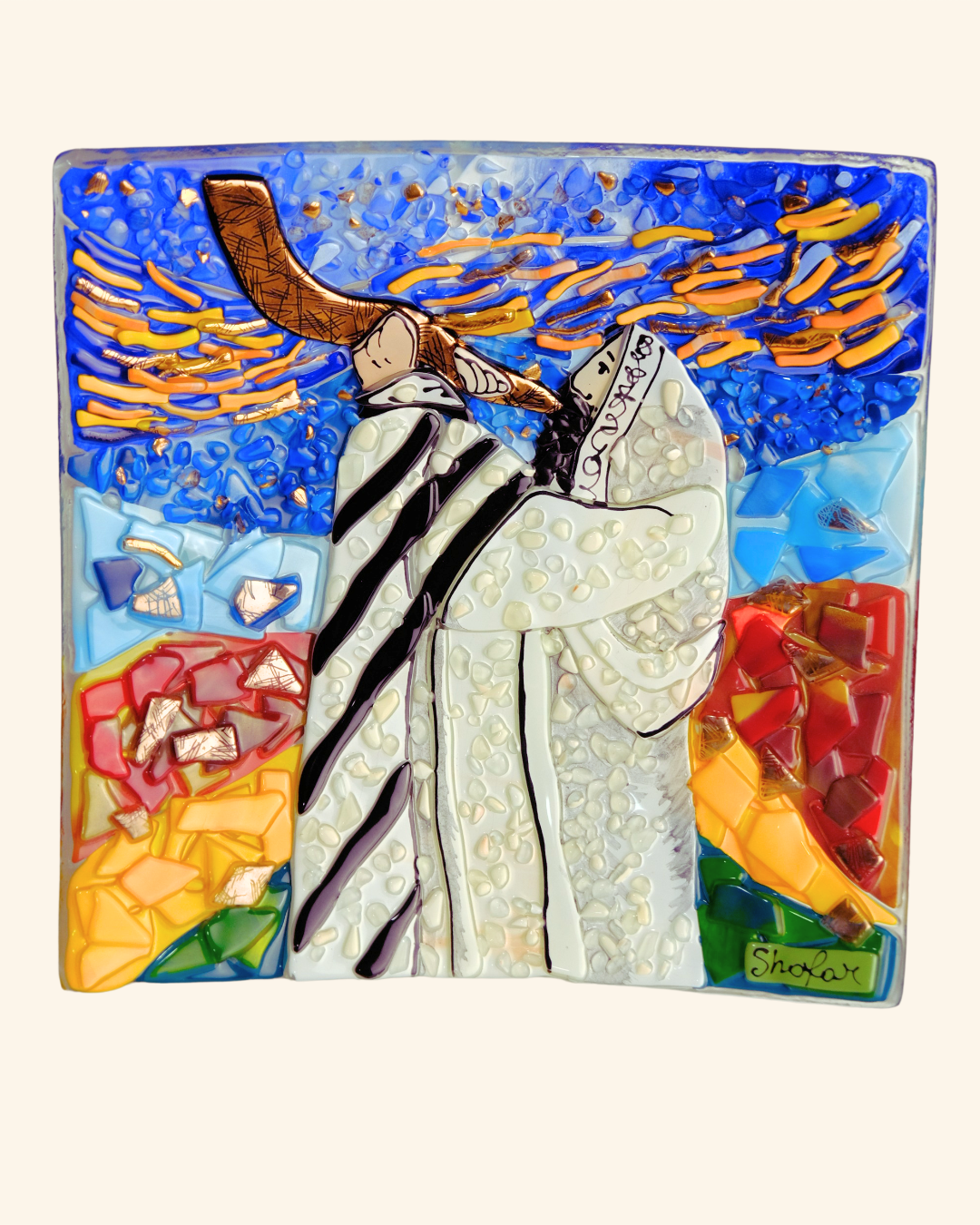 Jerusalem - Rav with shofar - Table-top square plate