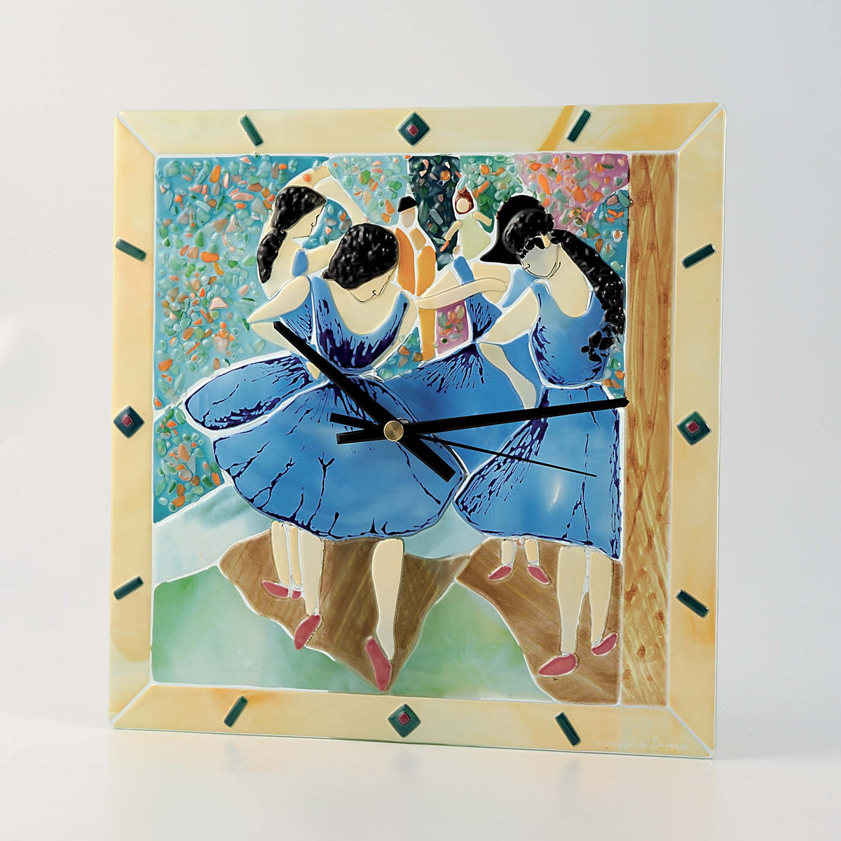 Degas Blue Dancers Clock – handmade glass, made in Italy