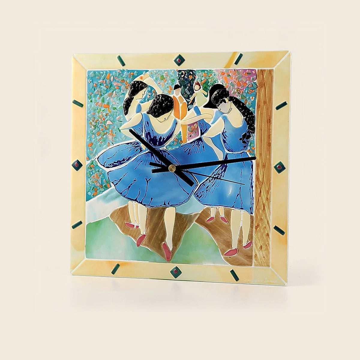 Degas Dancers in Blue Murano glass clock