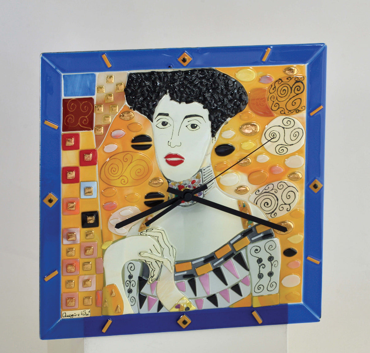 Klimt Adele's Portrait Clock – handmade glass, made in Italy