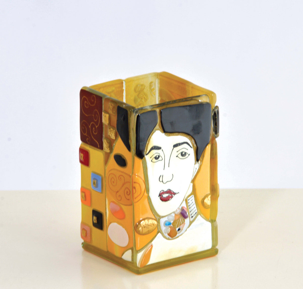 Klimt Adele's Portrait Pen Holder – handmade glass, made in Italy