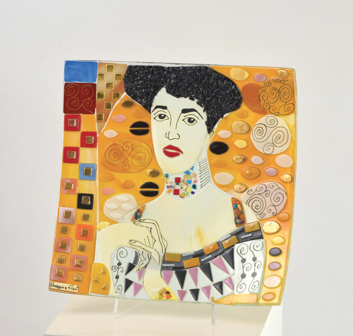 Klimt Adele's Portrait Square Plate – handmade glass, made in Italy