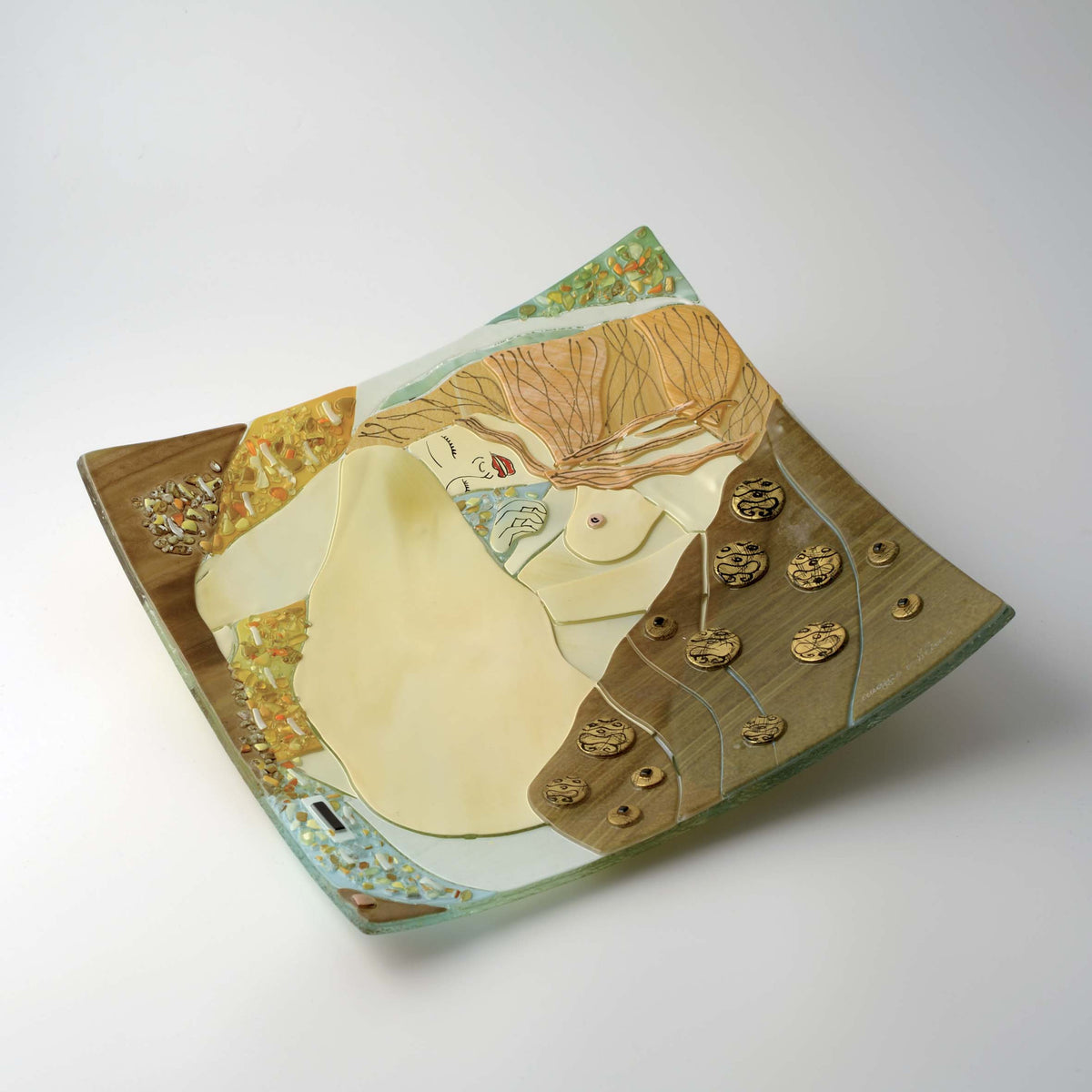 Klimt Danae Square Plate – handmade glass, made in Italy