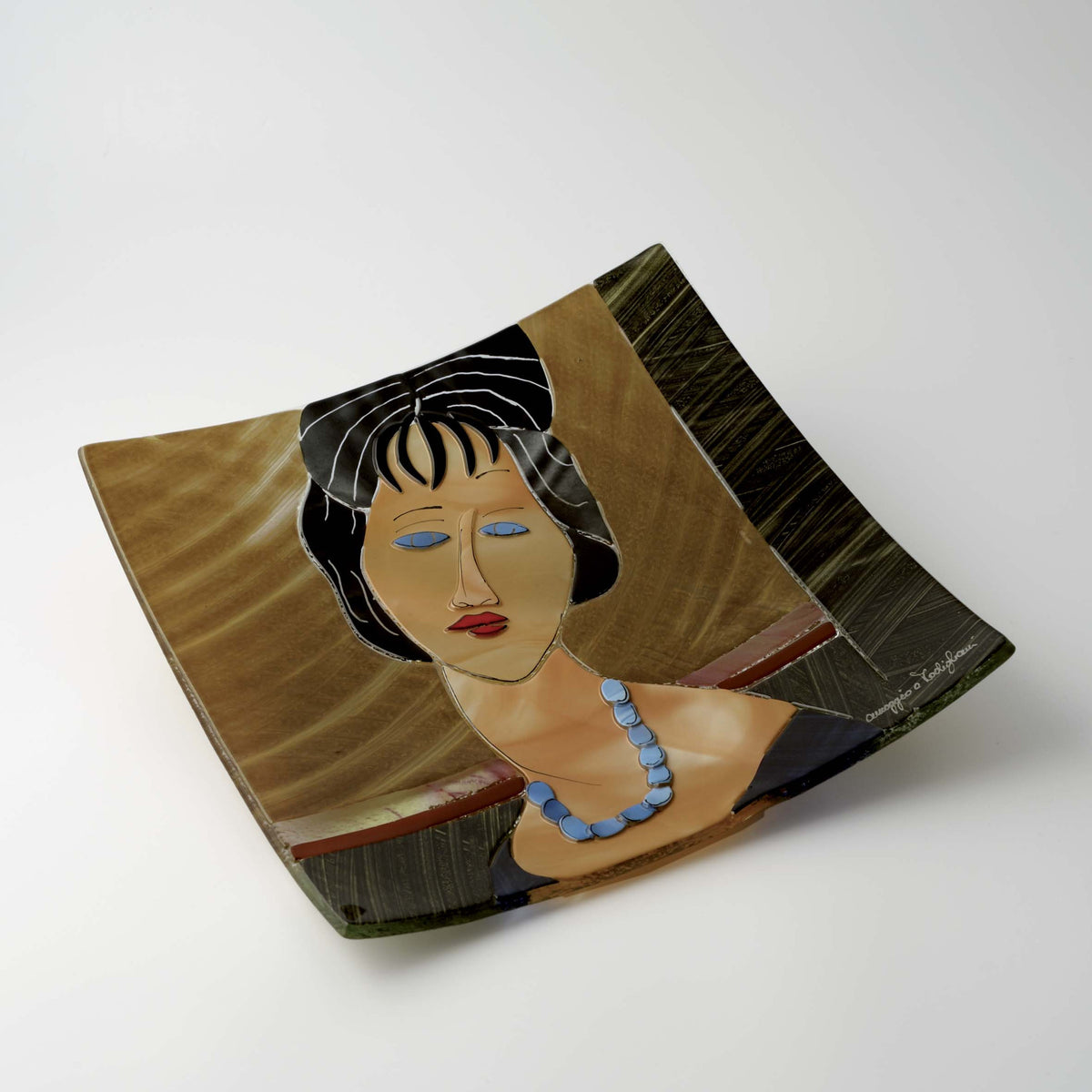 Modigliani Jeanne Hébuterne Square Plate – handmade glass, made in Italy