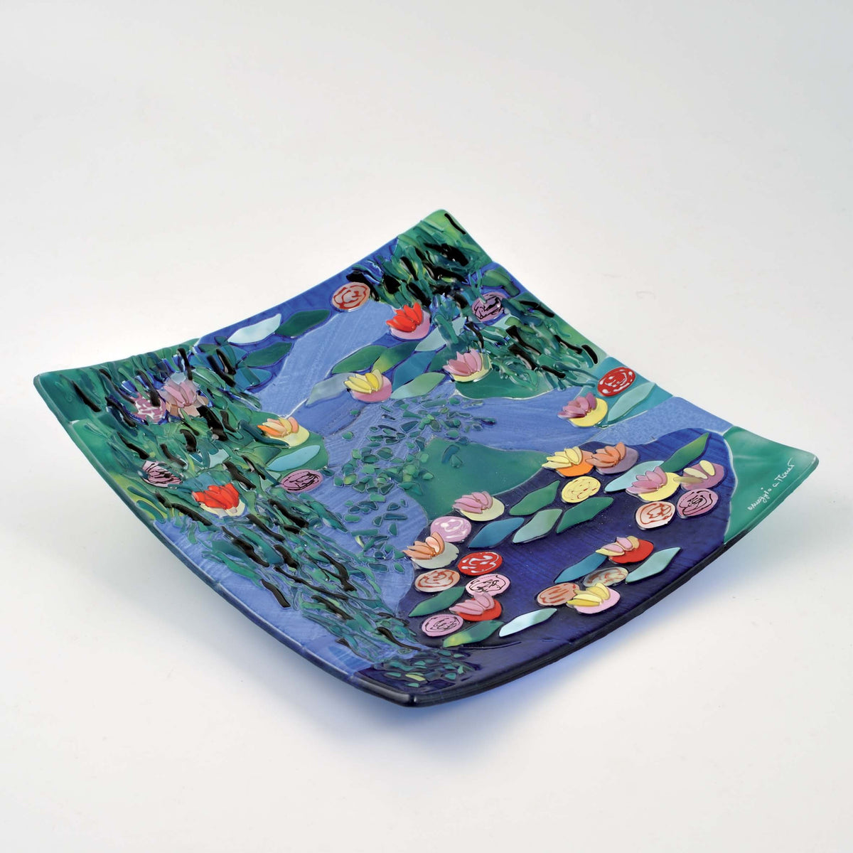 Monet Water Lilies Square Plate – handmade glass, made in Italy