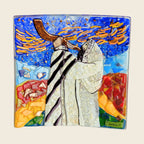Jerusalem Rabbi with Shofar Square Plate – handmade Murano glass, made in Italy