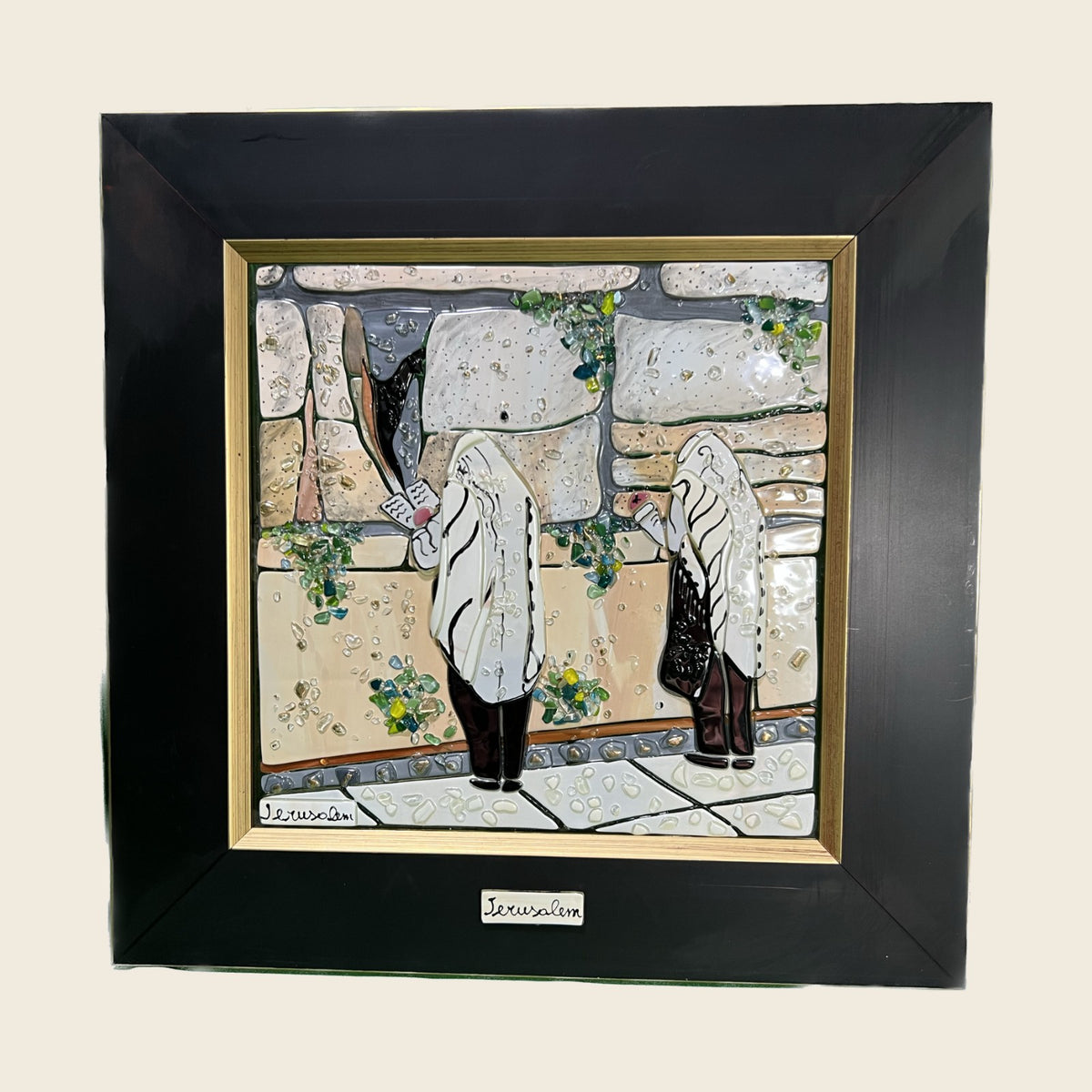 Jerusalem Prayer at the Kotel Painting – handmade Murano glass, made in Italy