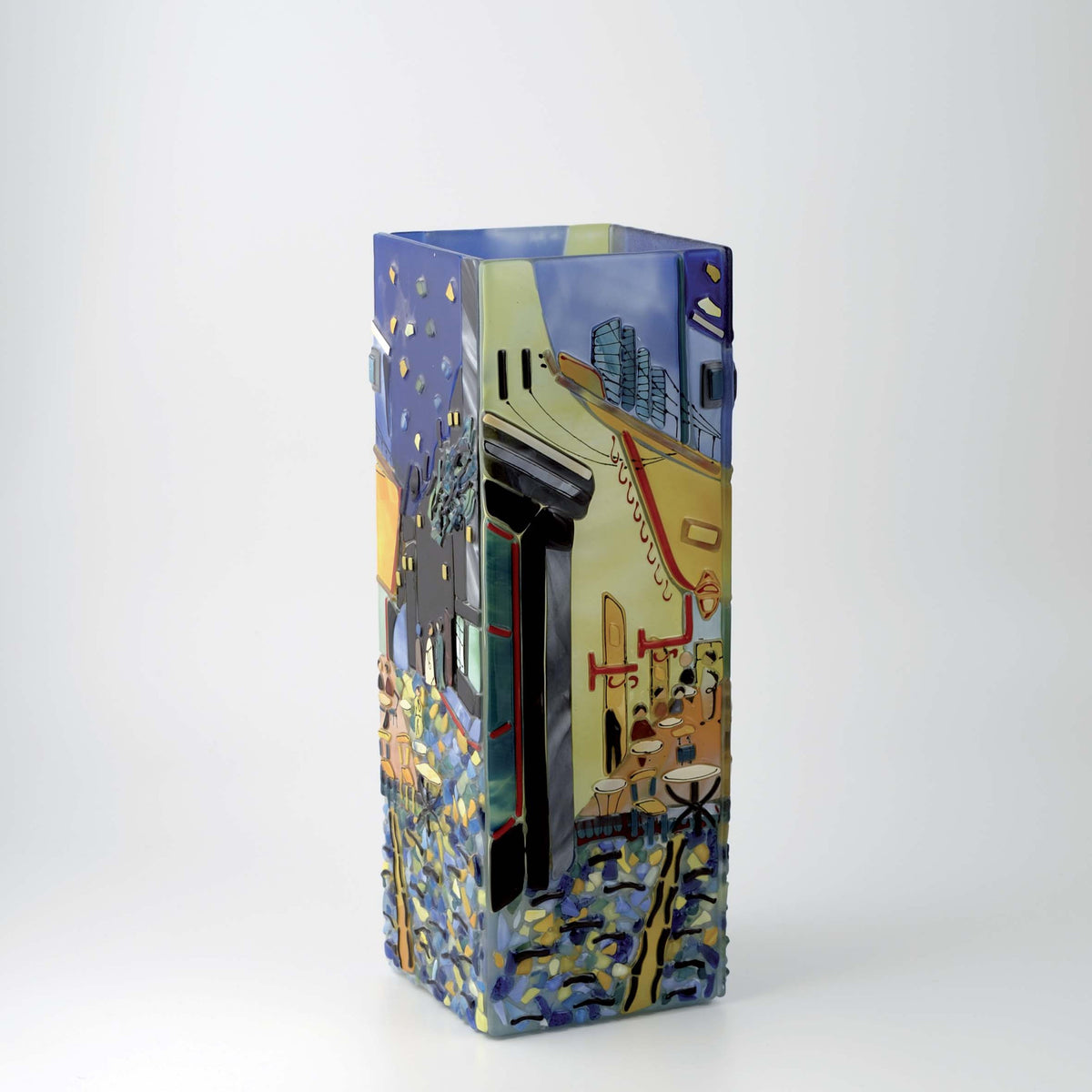 Van Gogh Café Terrace at Night Vase – handmade glass, made in Italy