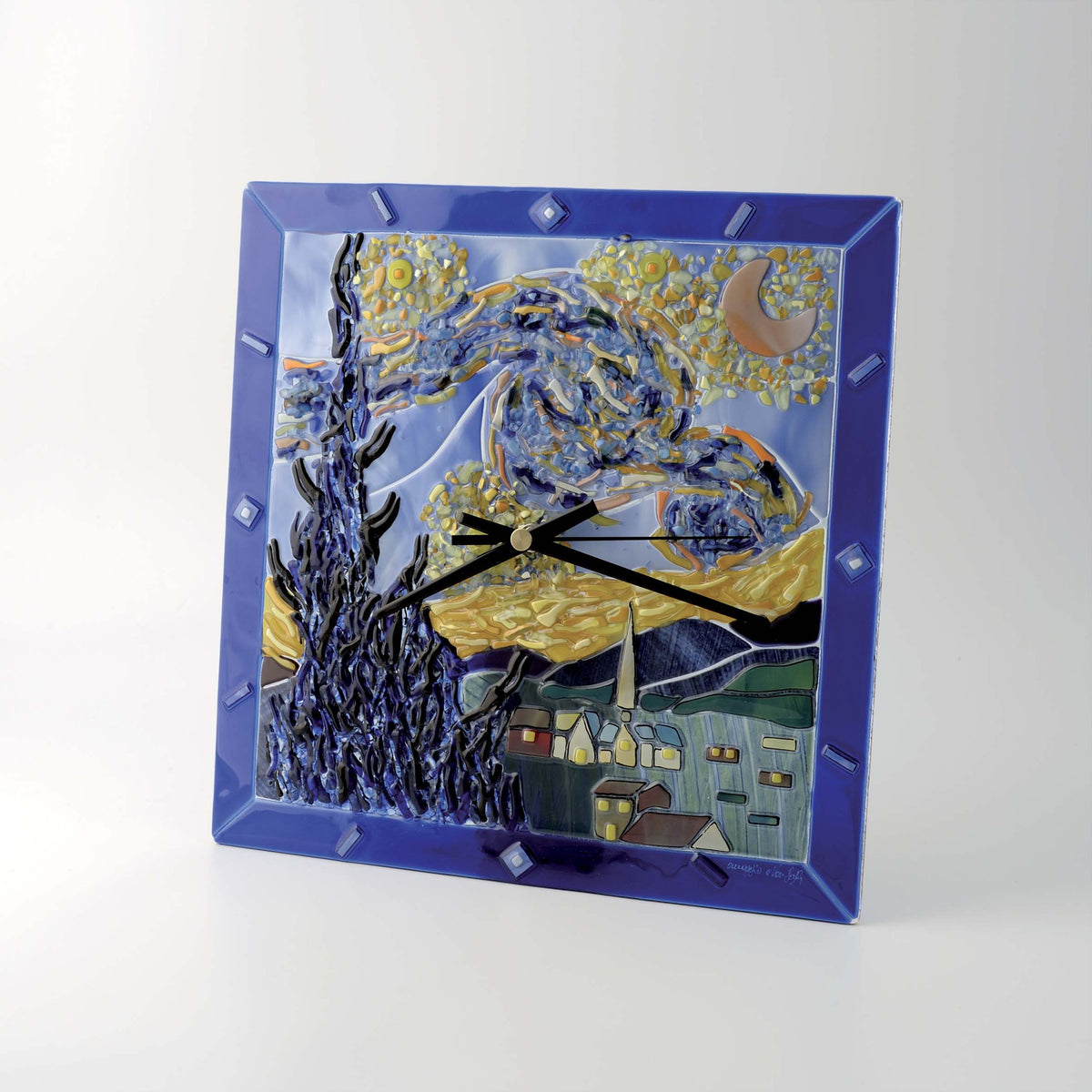 Van Gogh Starry Night Clock – handmade glass, made in Italy