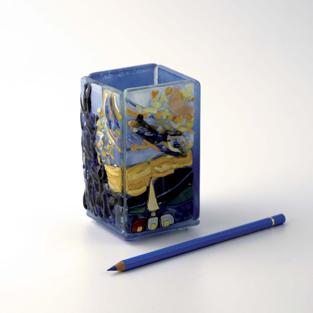 Van Gogh Starry Night Pen Holder – handmade glass, made in Italy