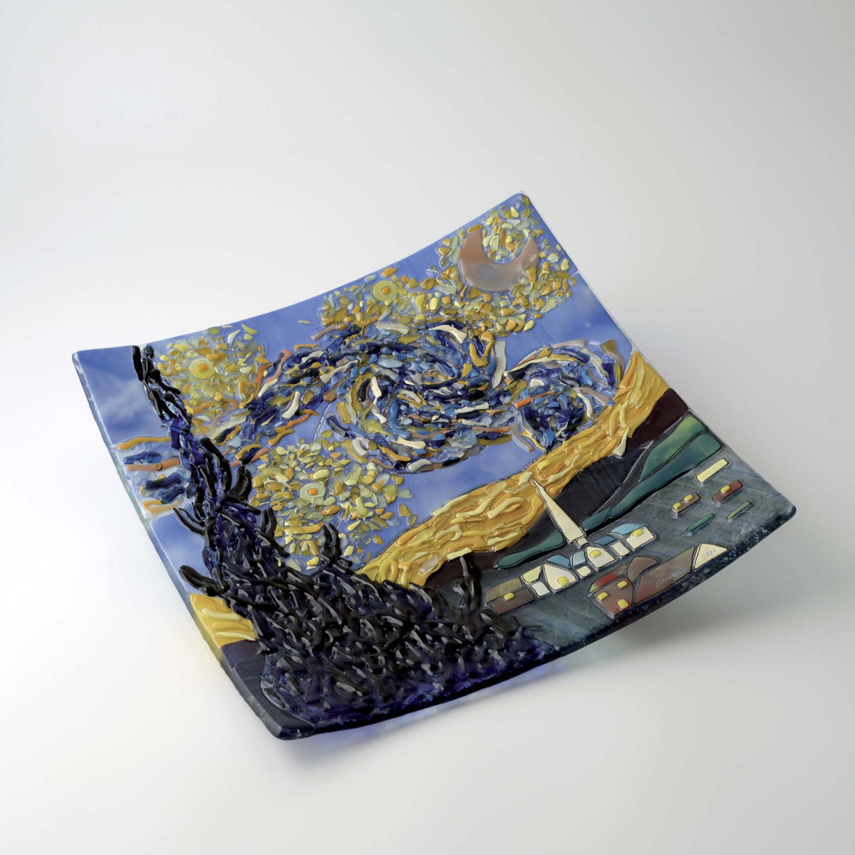 Van Gogh Starry Night Square Plate – handmade glass, made in Italy