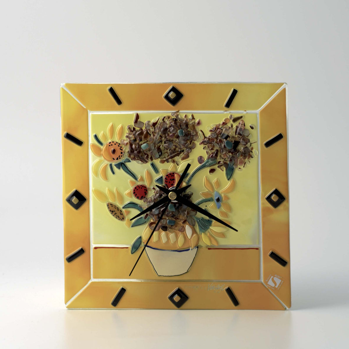 Van Gogh Sunflowers Clock – handmade glass, made in Italy