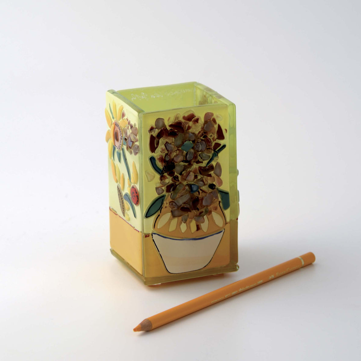 Van Gogh Sunflowers Pen Holder Vase – handmade glass, made in Italy