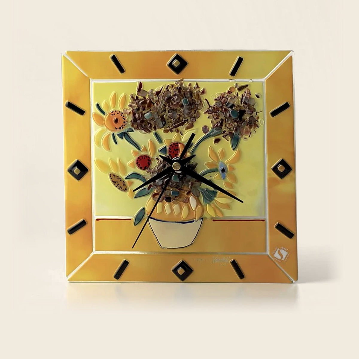 Van Gogh Sunflowers Murano glass clock