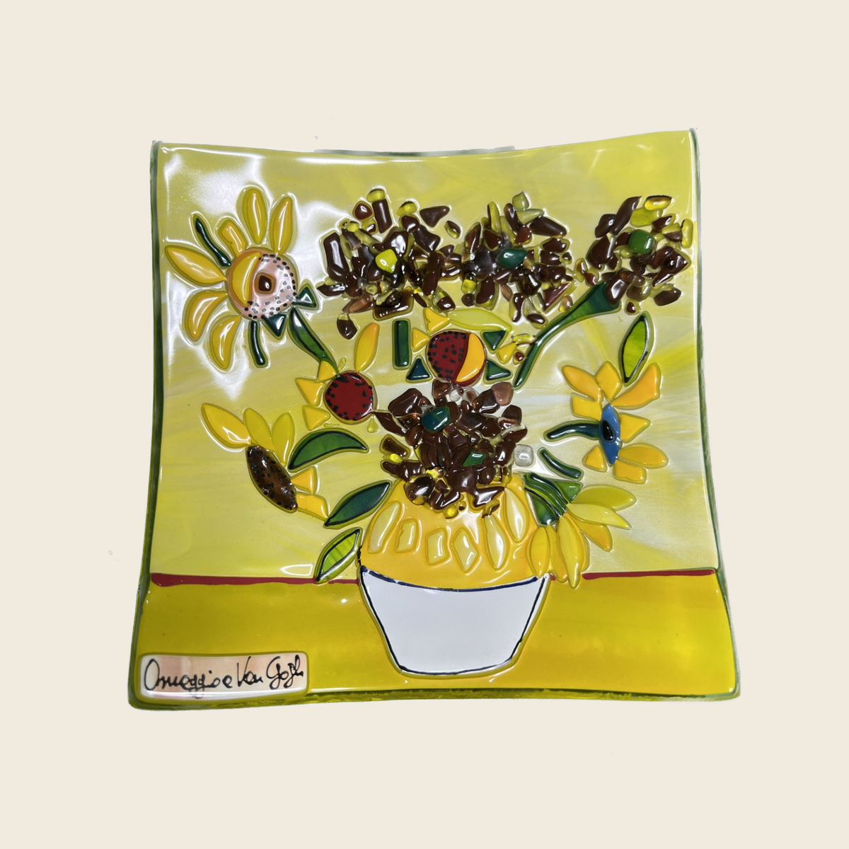 Van Gogh - The sunflowers - Table-top square plate - Murano Art Italy