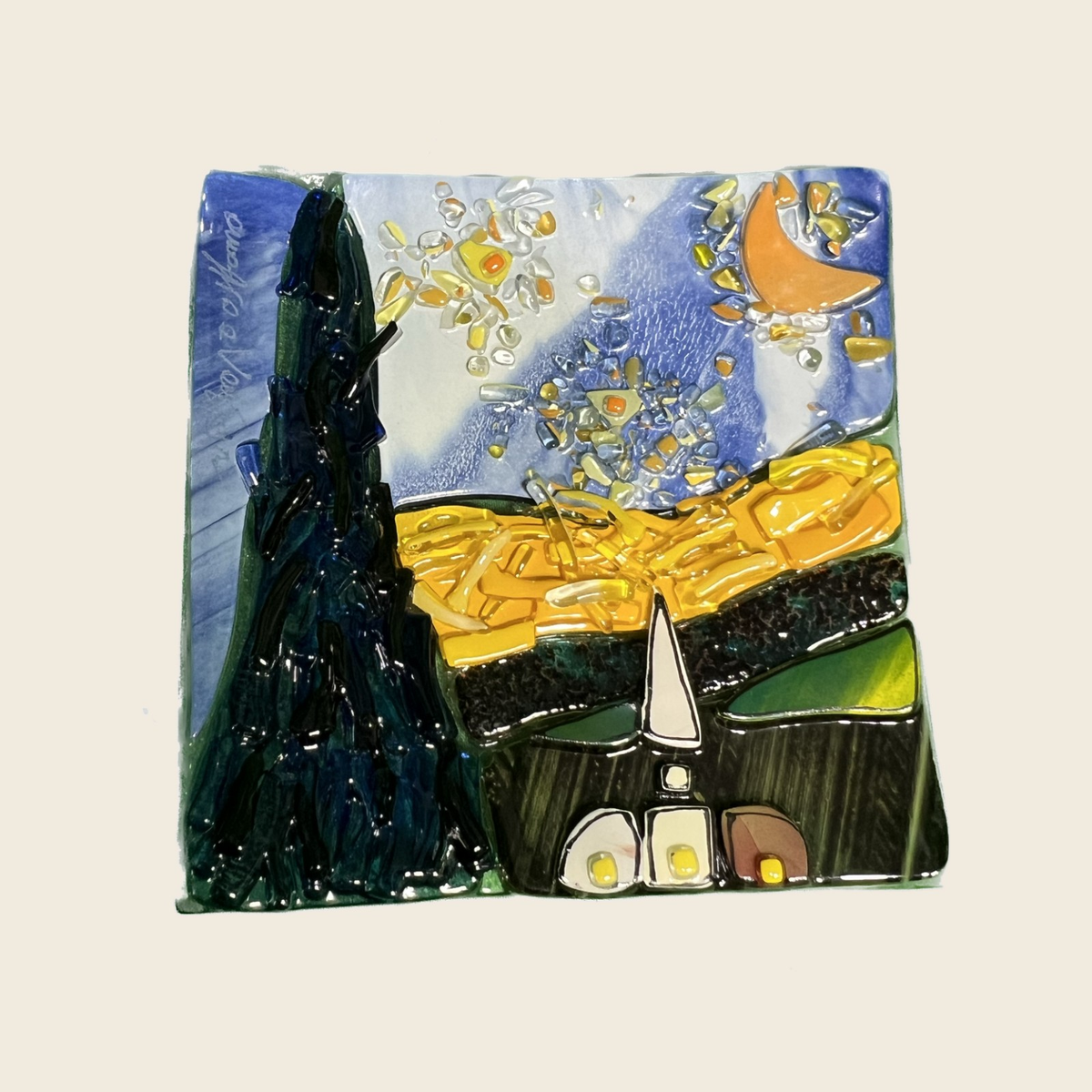 Van Gogh - The Starry night - Table top square plate - Murano Art Italy