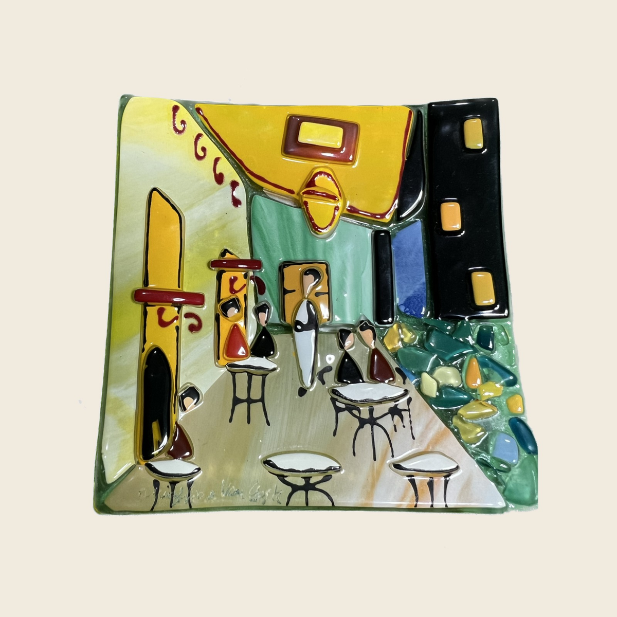Van Gogh - The cafè terrace at night - Table-top square plate - Murano Art Italy