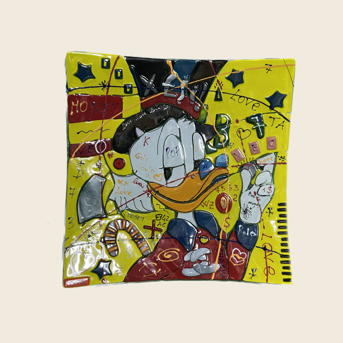 Pop art square plate in handmade Murano glass