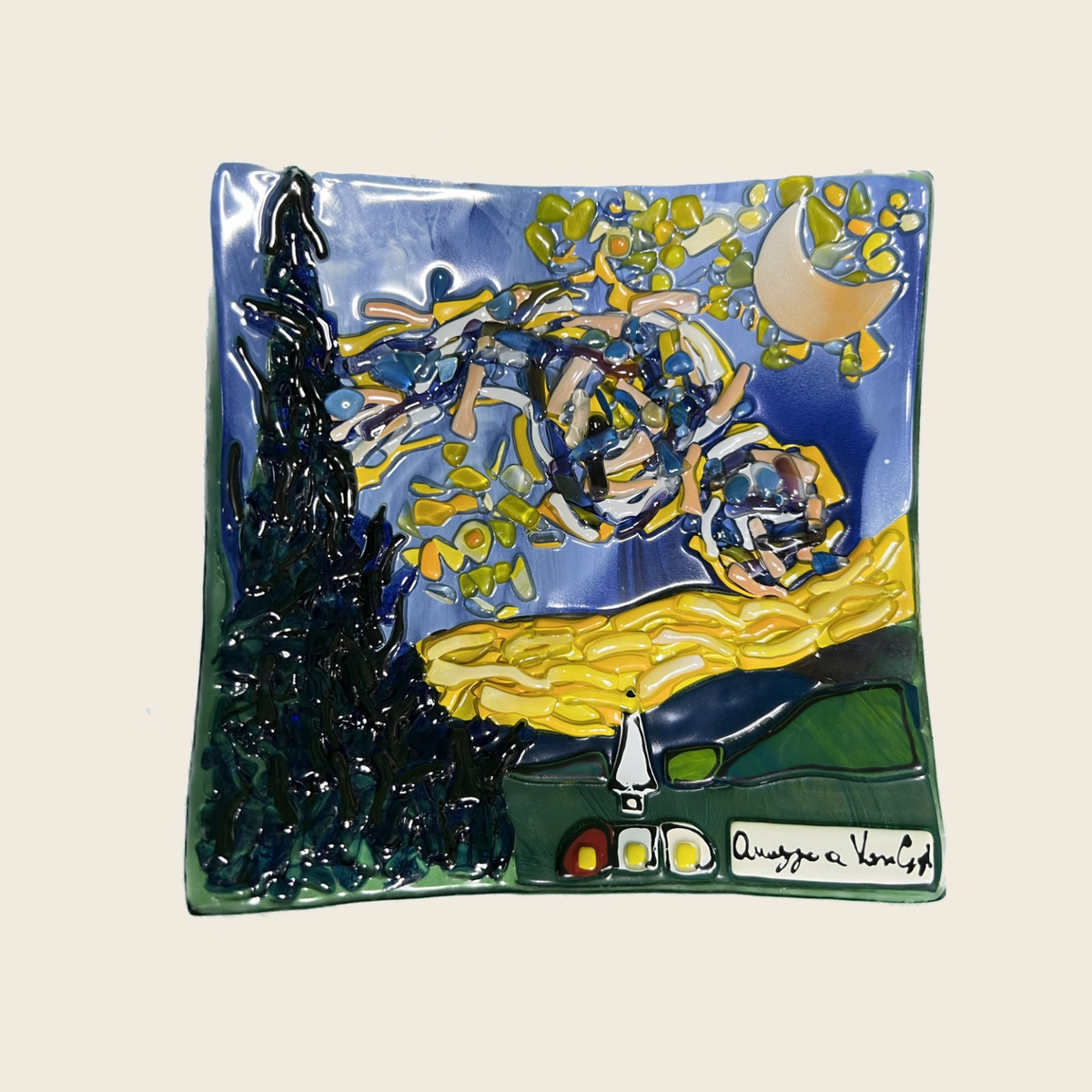 Van Gogh - The Starry night - Table top square plate - Murano Art Italy