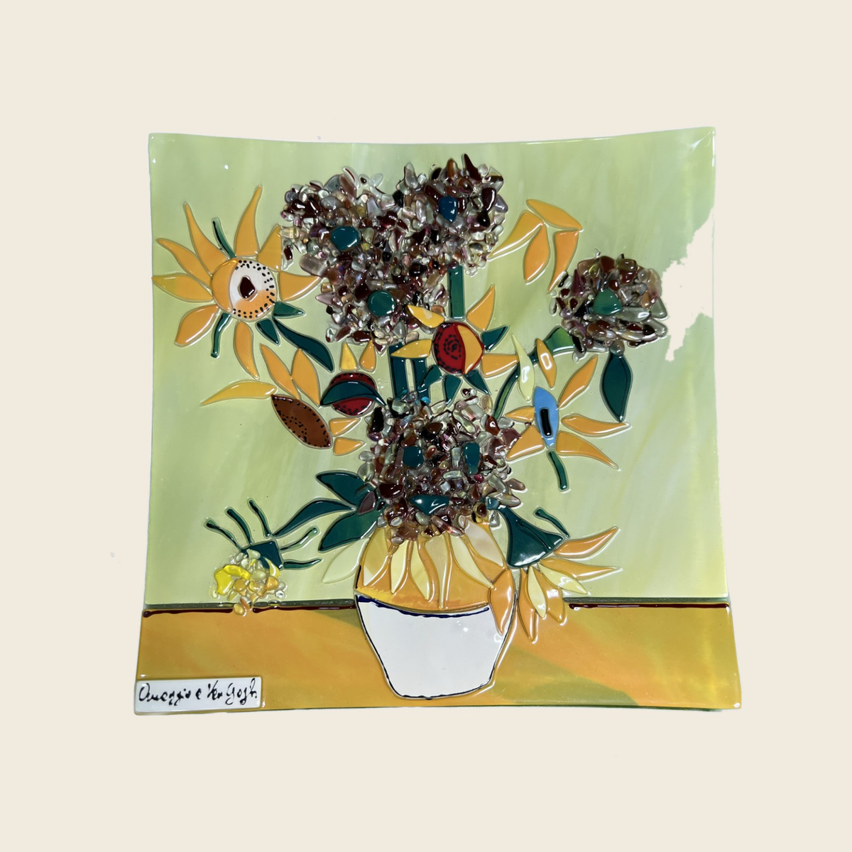 Van Gogh - The sunflowers - Table-top square plate - Murano Art Italy