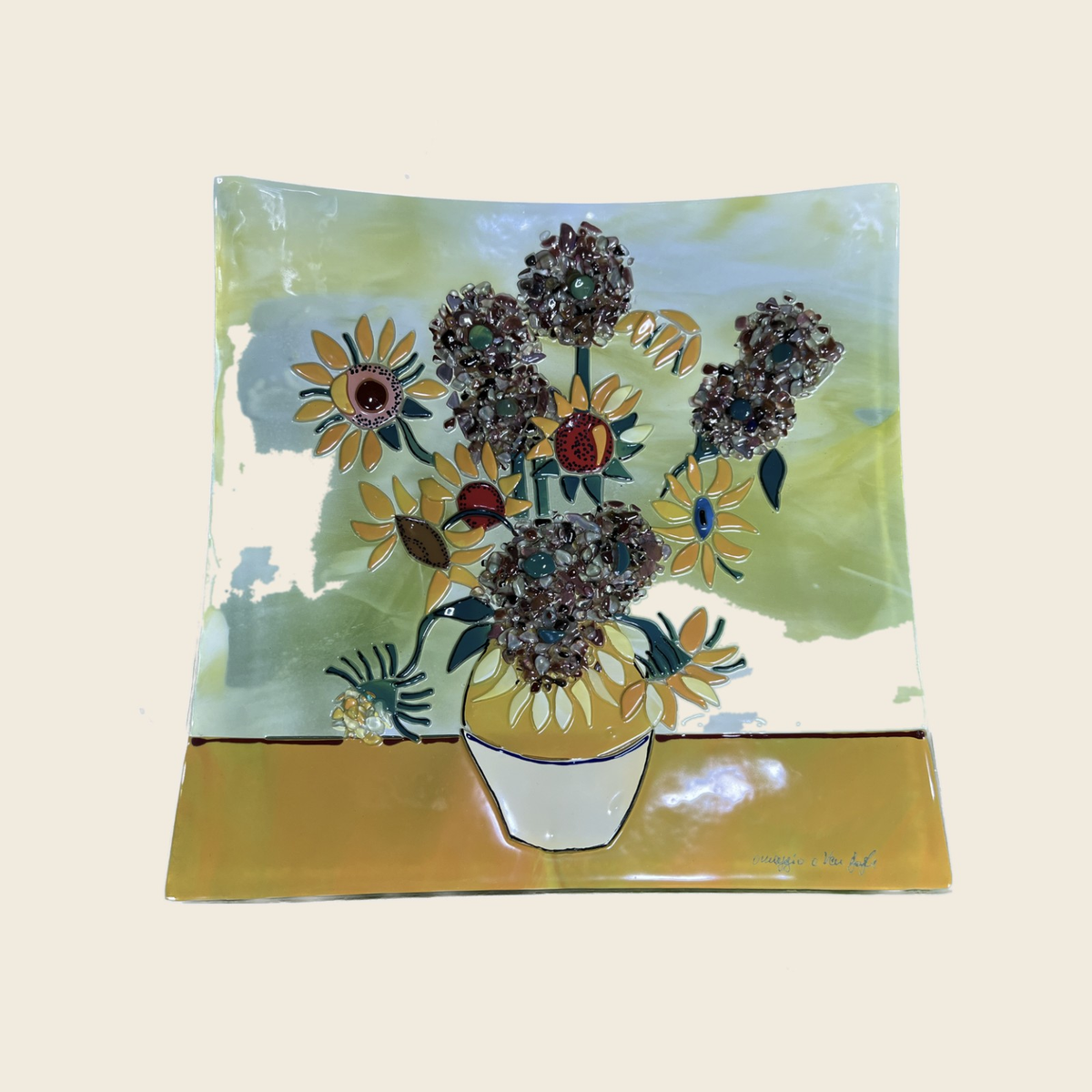 Van Gogh - The sunflowers - Table-top square plate - Murano Art Italy