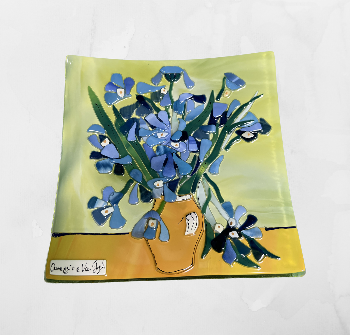 Van Gogh - Irises - Table-top square plate - Murano Art Italy