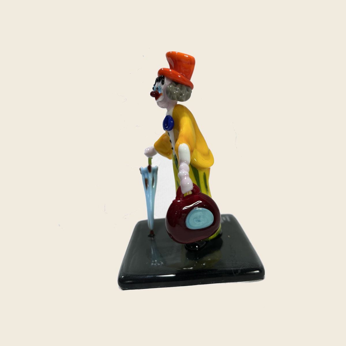 Sculpture - Figurines - Clown - Clown with closed blue umbrella - Murano Art Italy