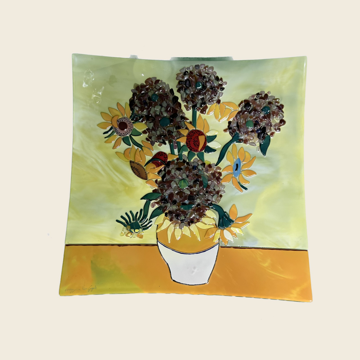 Van Gogh - The sunflowers - Table-top square plate - Murano Art Italy
