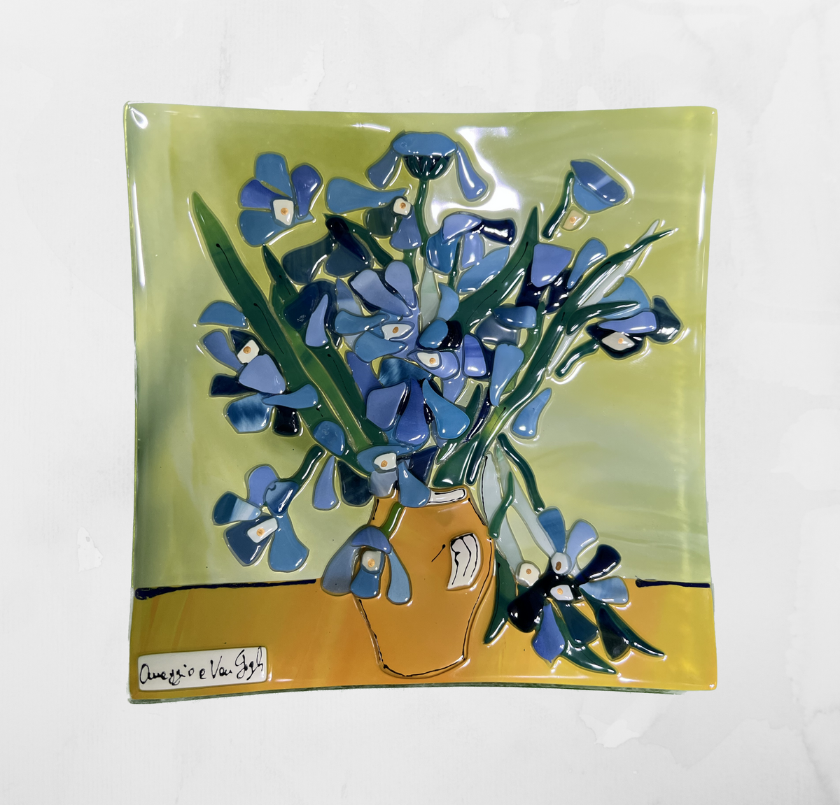 Van Gogh - Irises - Table-top square plate - Murano Art Italy