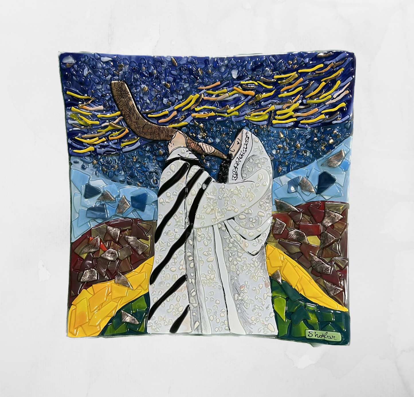 Jerusalem - Rav with shofar - Table-top square plate