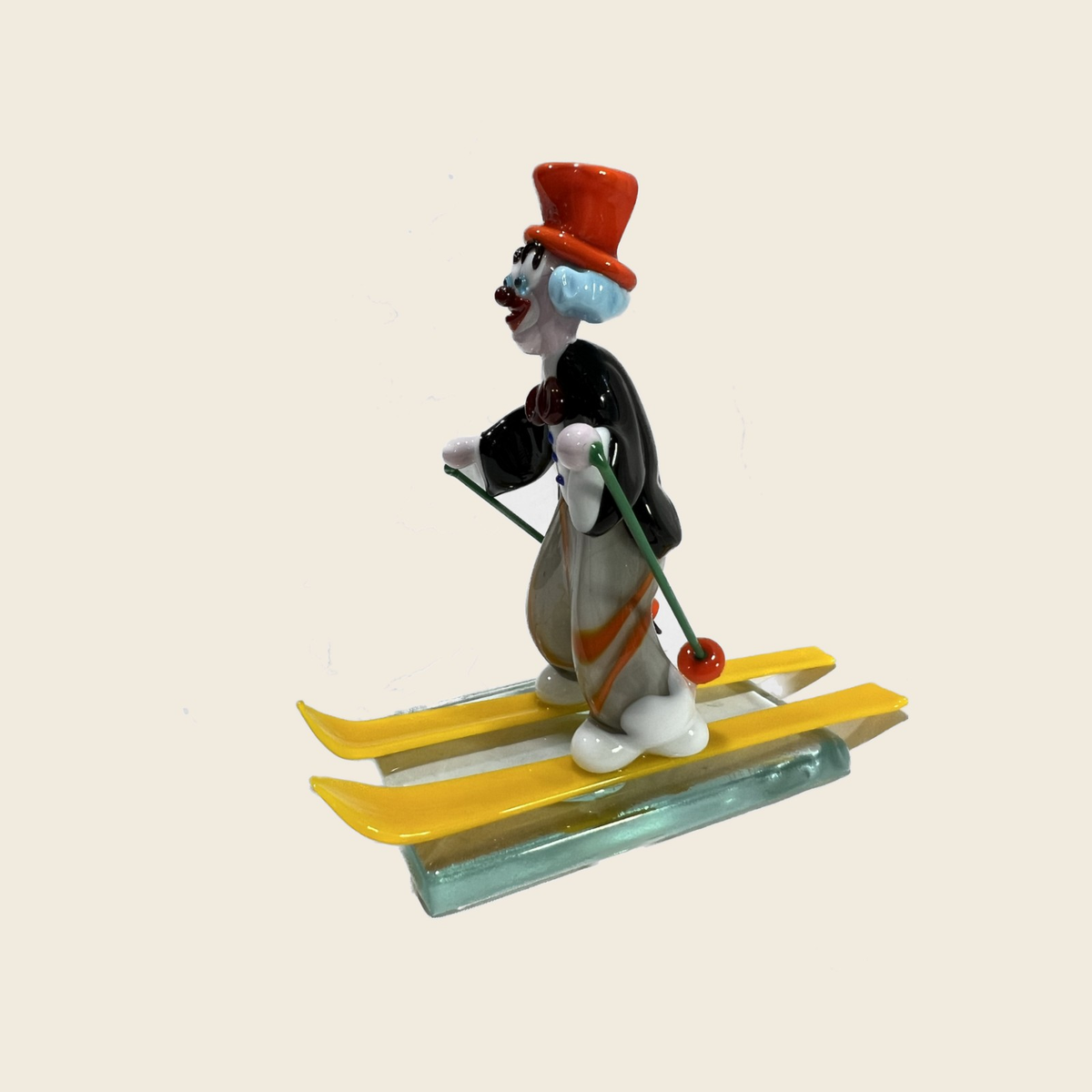 Sculpture - Figurines - Clown - Clown with skis - Murano Art Italy