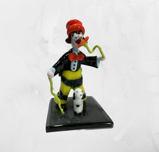 Scultura - Figurine - Pagliaccio - Pagliaccio con fiore e cane
