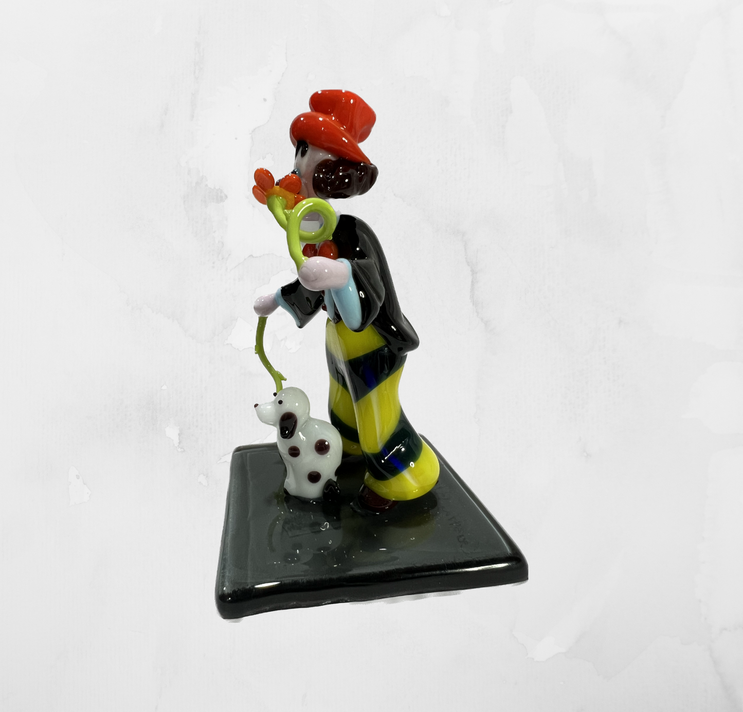 Scultura - Figurine - Pagliaccio - Pagliaccio con fiore e cane