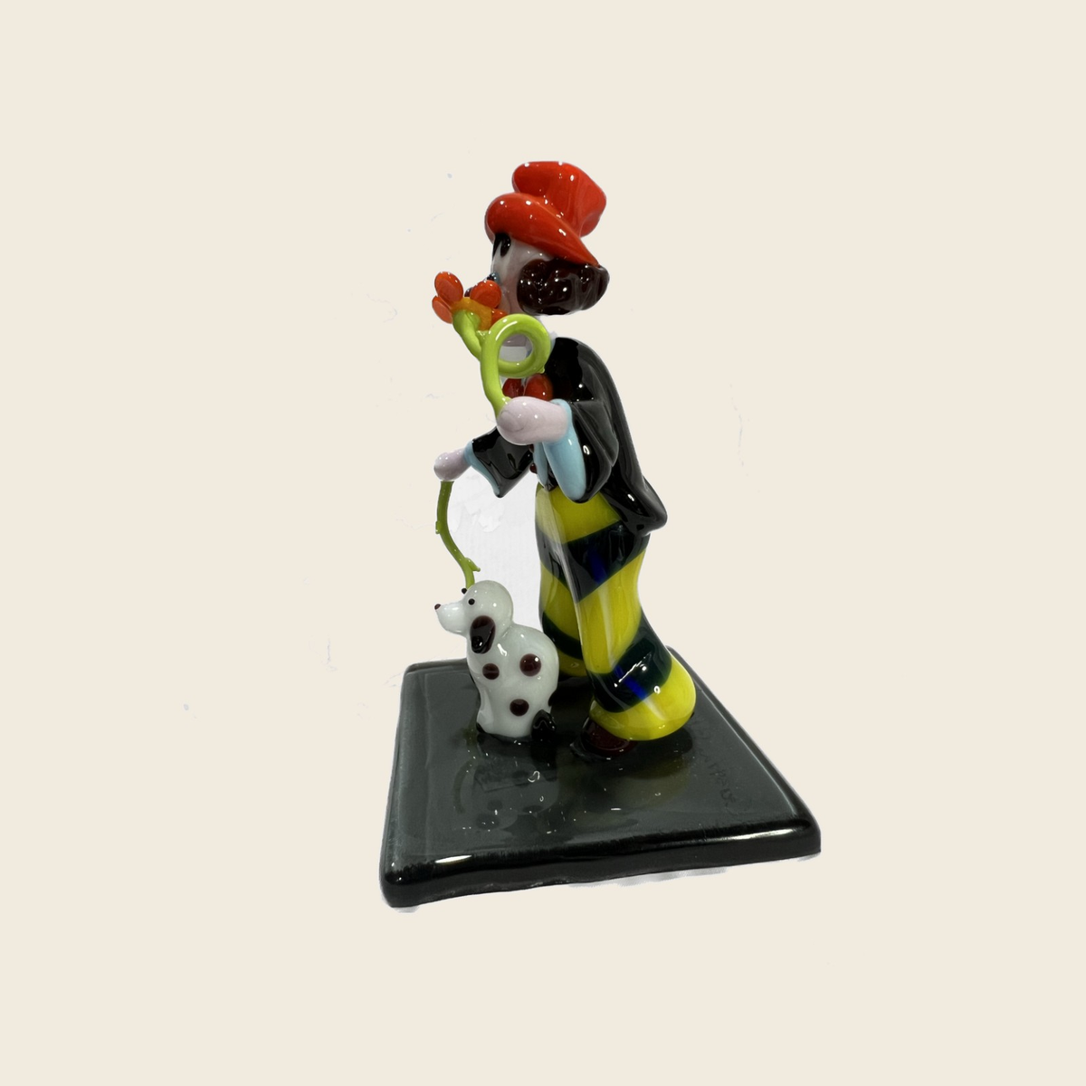 Sculpture - Figurines - Clown - Clown with flower and dog - Murano Art Italy