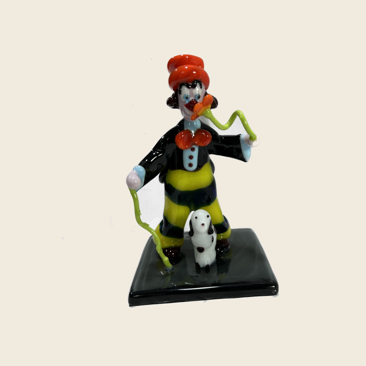 Sculpture - Figurines - Clown - Clown with flower and dog - Murano Art Italy