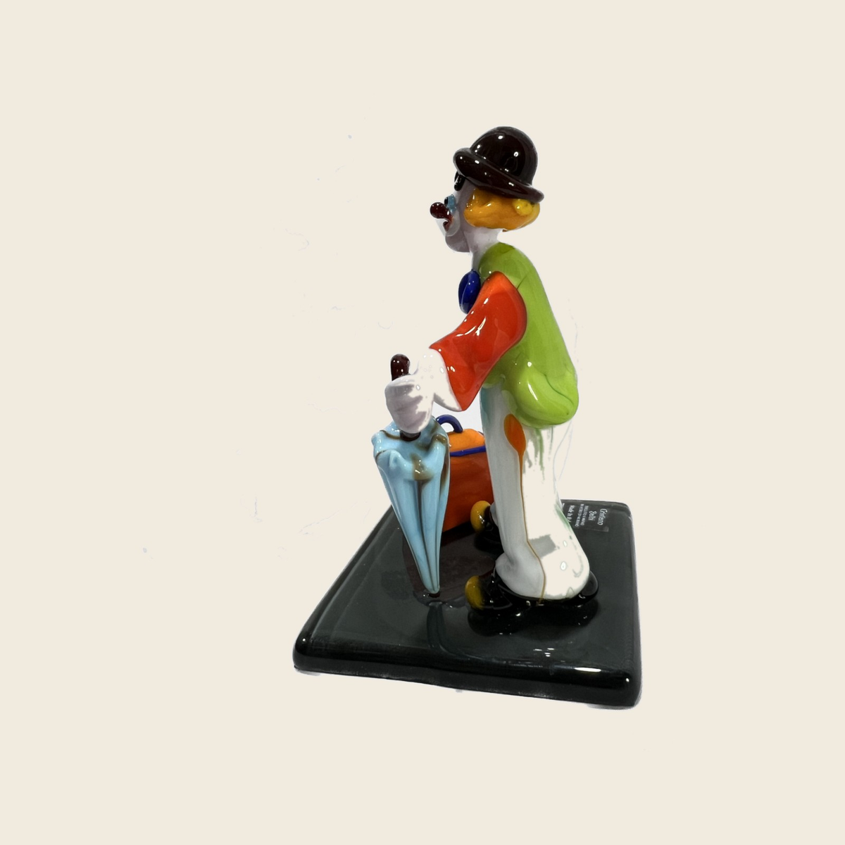 Sculpture - Figurines - Clown - Clown with umbrella and suitcase - Murano Art Italy