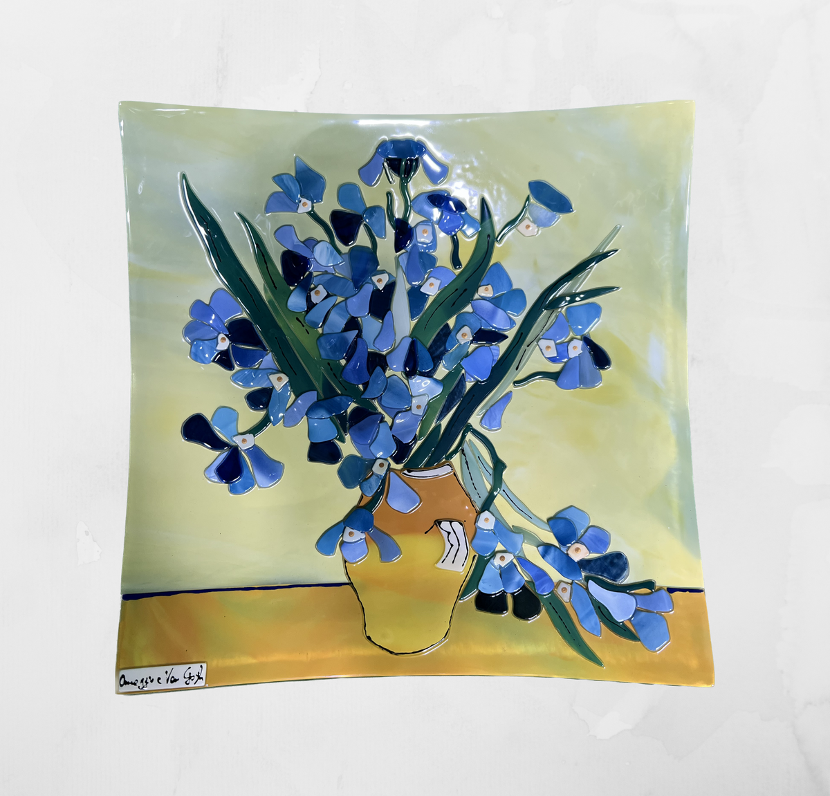 Van Gogh - Irises - Table-top square plate - Murano Art Italy