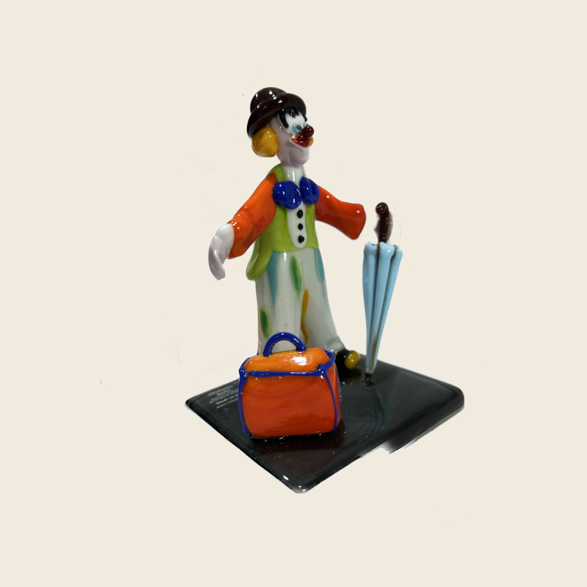 Sculpture - Figurines - Clown - Clown with umbrella and suitcase - Murano Art Italy