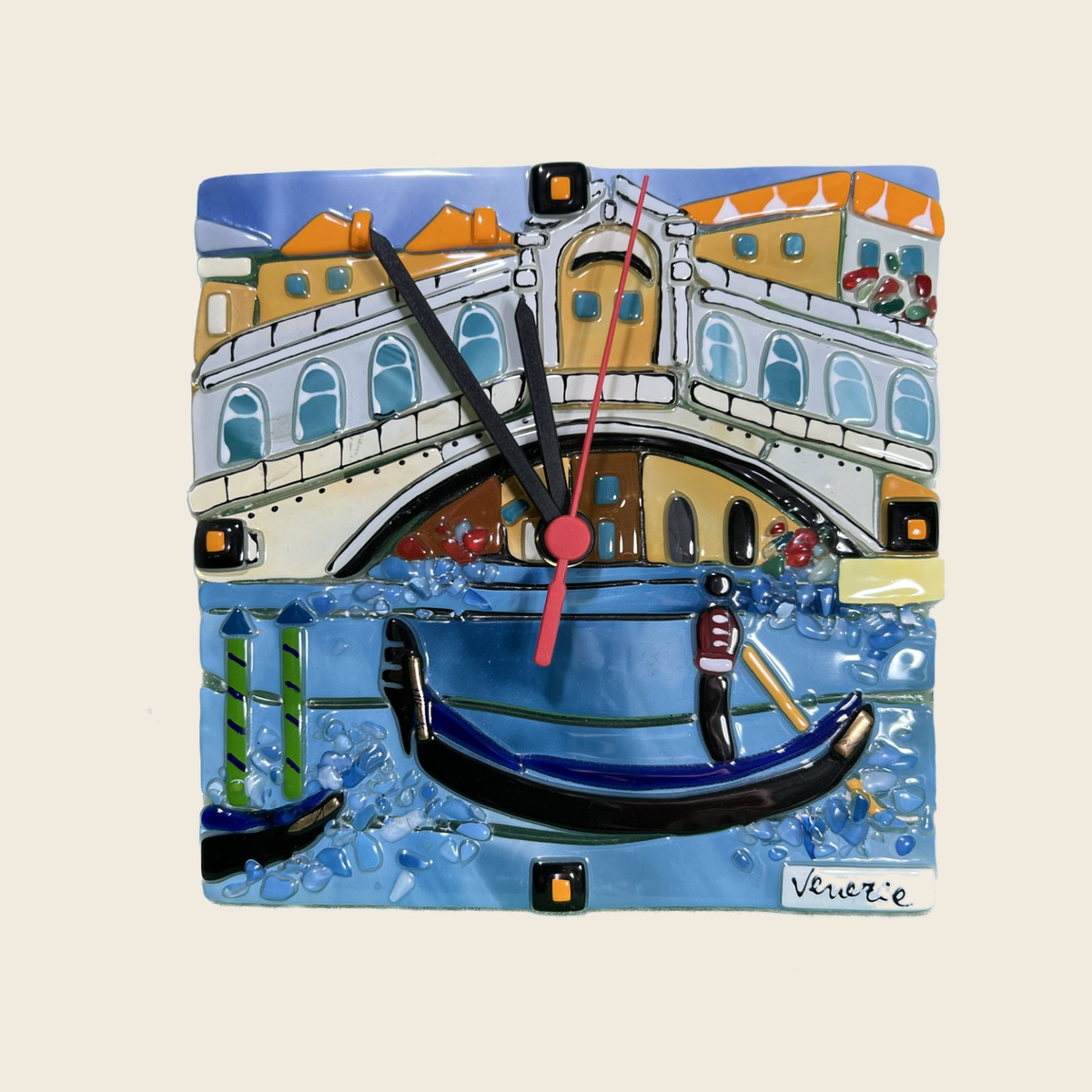 Landscapes - The Rialto Bridge Venice - Clock - Murano Art Italy