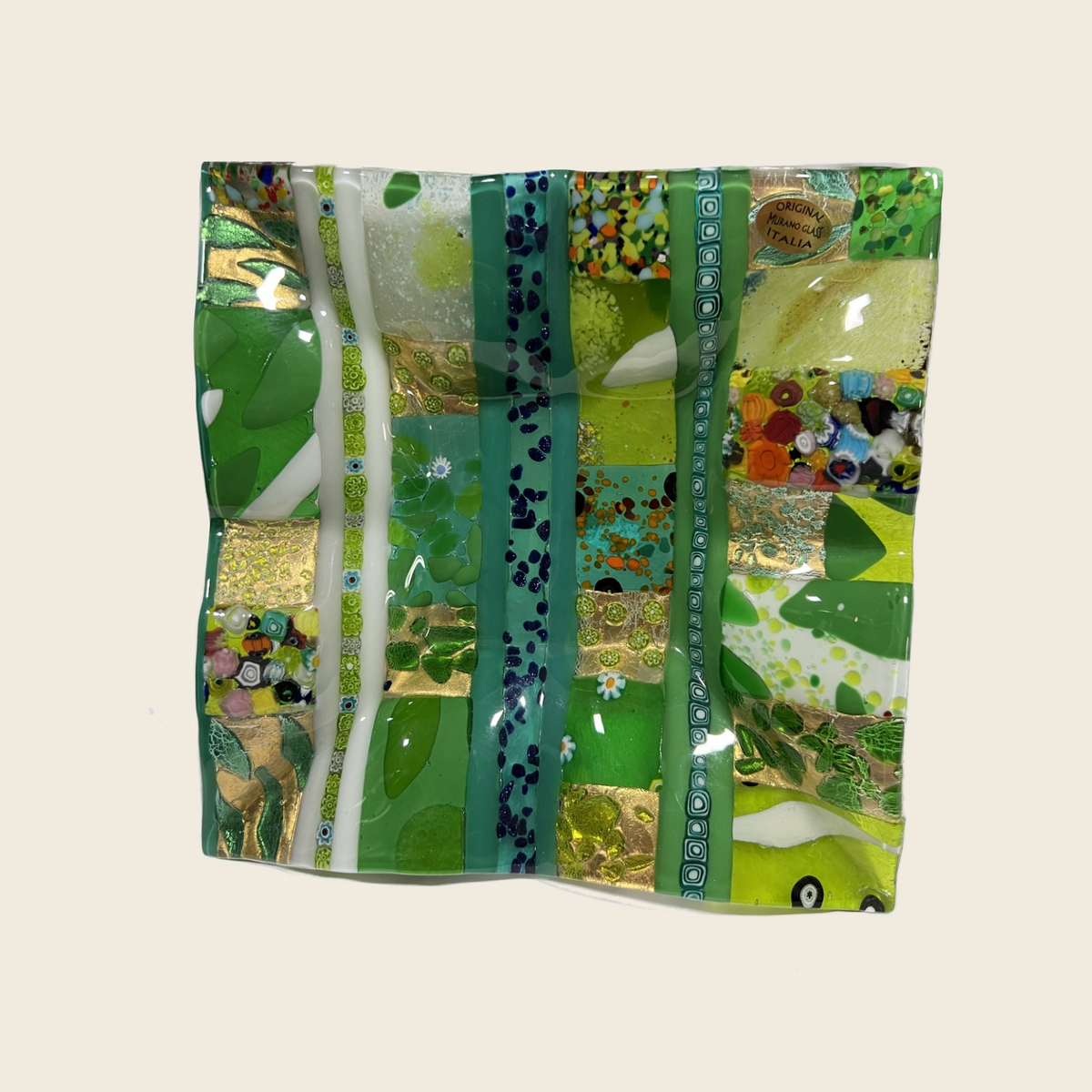 Centerpiece - Plates, pocket emptier - Ginevra - Green - Table-top "Handkerchief" - Murano Art Italy