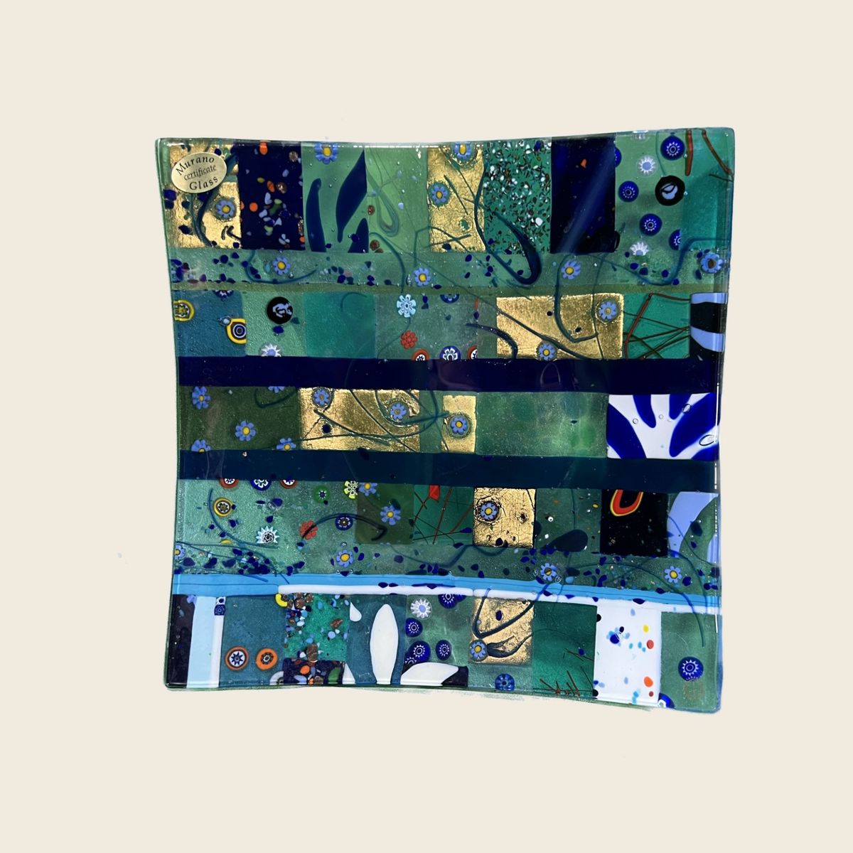 Centerpiece - Plates, pocket emptier - Ginevra - Blue - Table-top square plate - Murano Art Italy