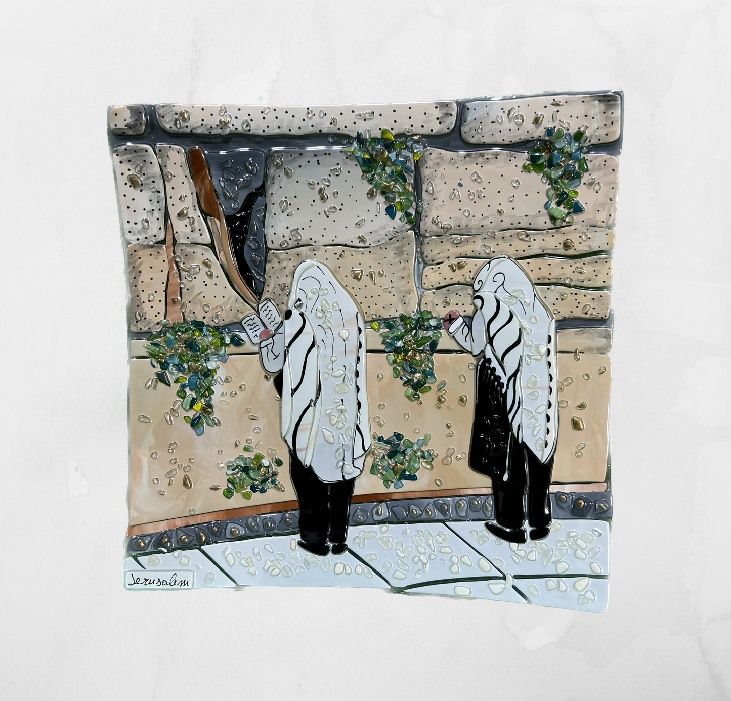 Jerusalem - Two pray Kotel - Table-top square plate